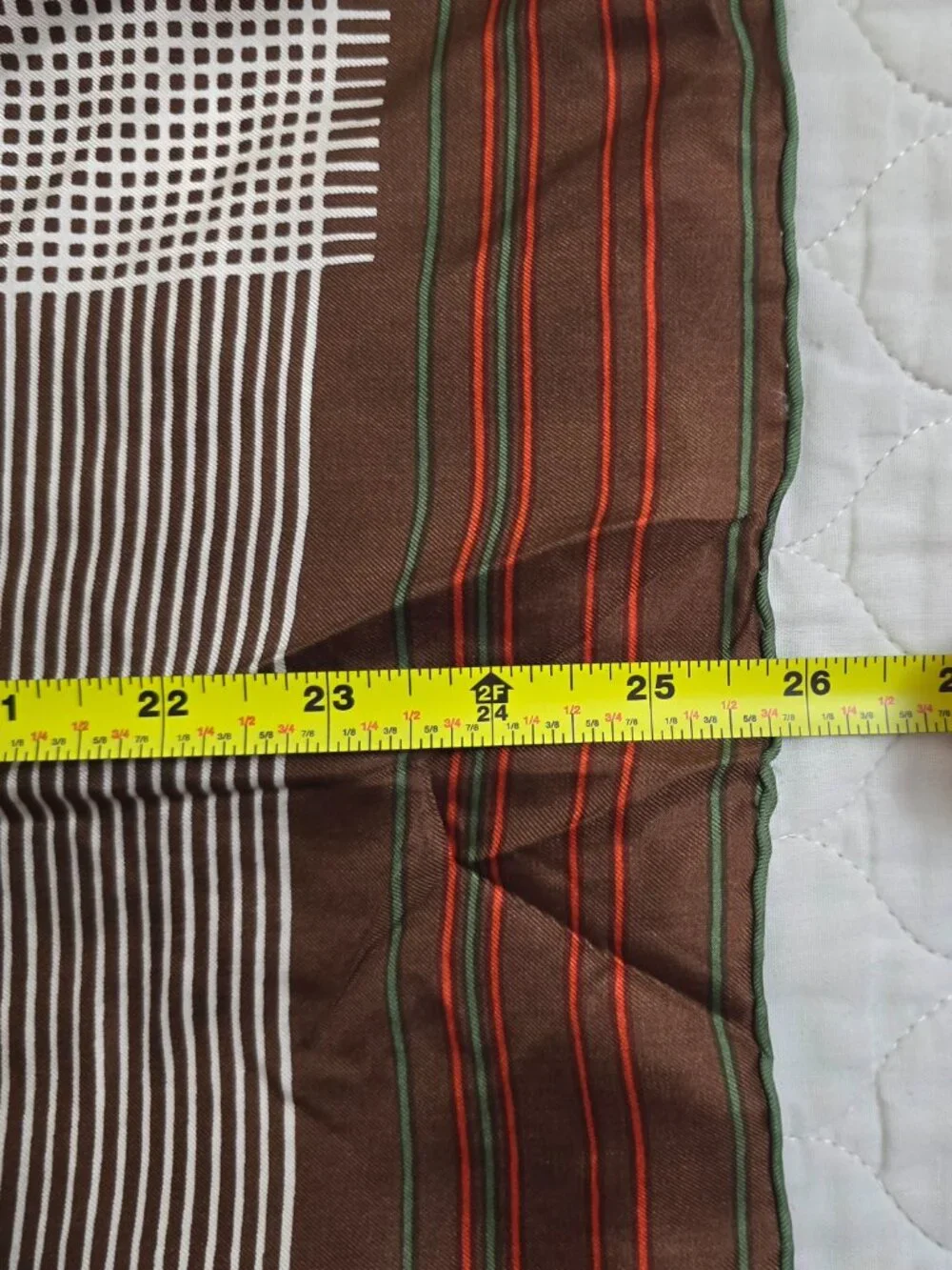 Vtg Lanvin Paris 100% Silk Scarf Brown Geometric Stripes Cream Orange Green EUC.